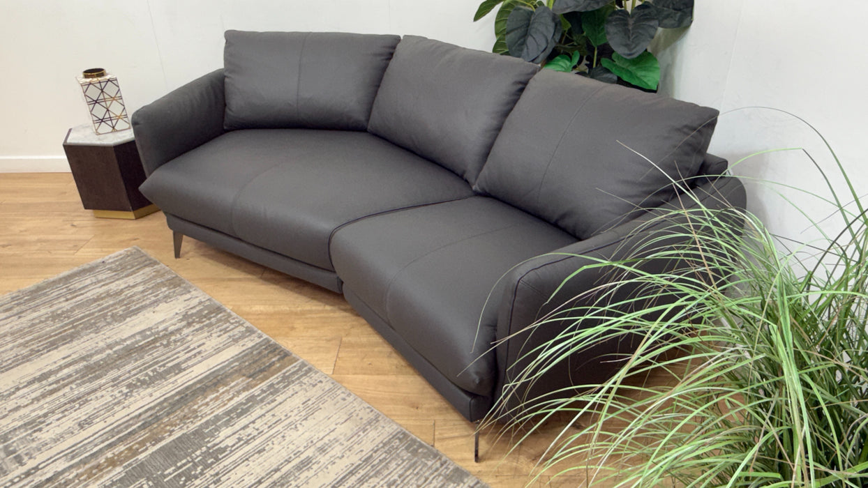 Sofology Adler Leather Asymmetric 3 Seater in Trusty Matt Charcoal