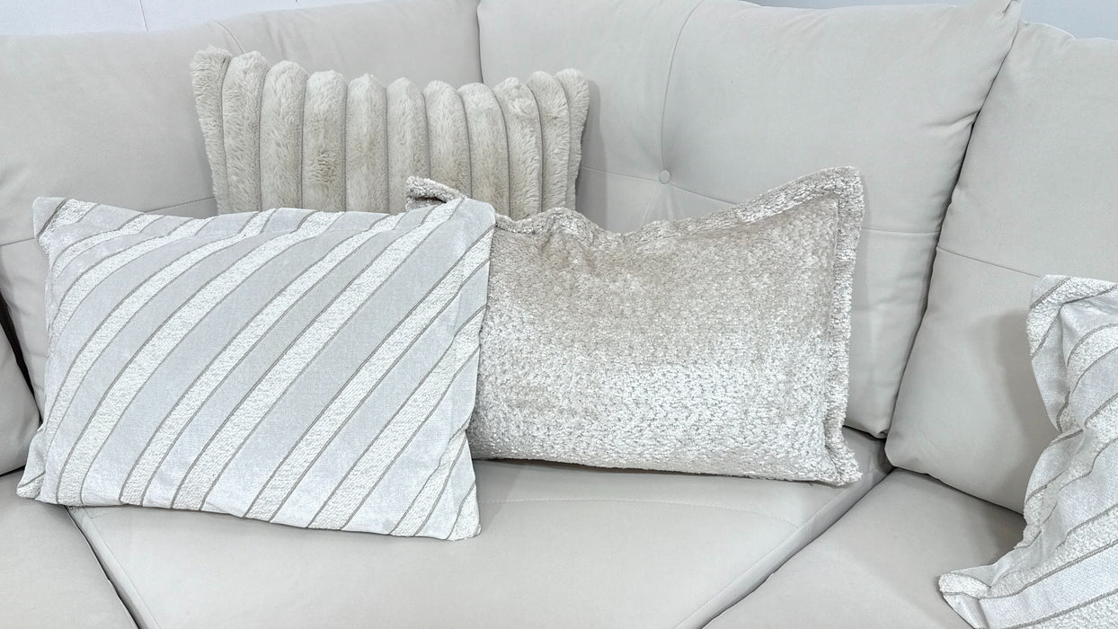 Sofology Oscar Fabric 1 Corner 3 Gold Trim in Super Matt Velvet Ecru Mix