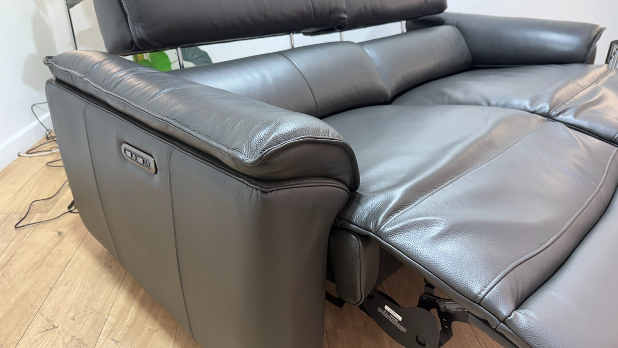 Sofology Hugo Leather 2.5 Seater Power Recliner/Headrest in Trusty Embossed Charcoal