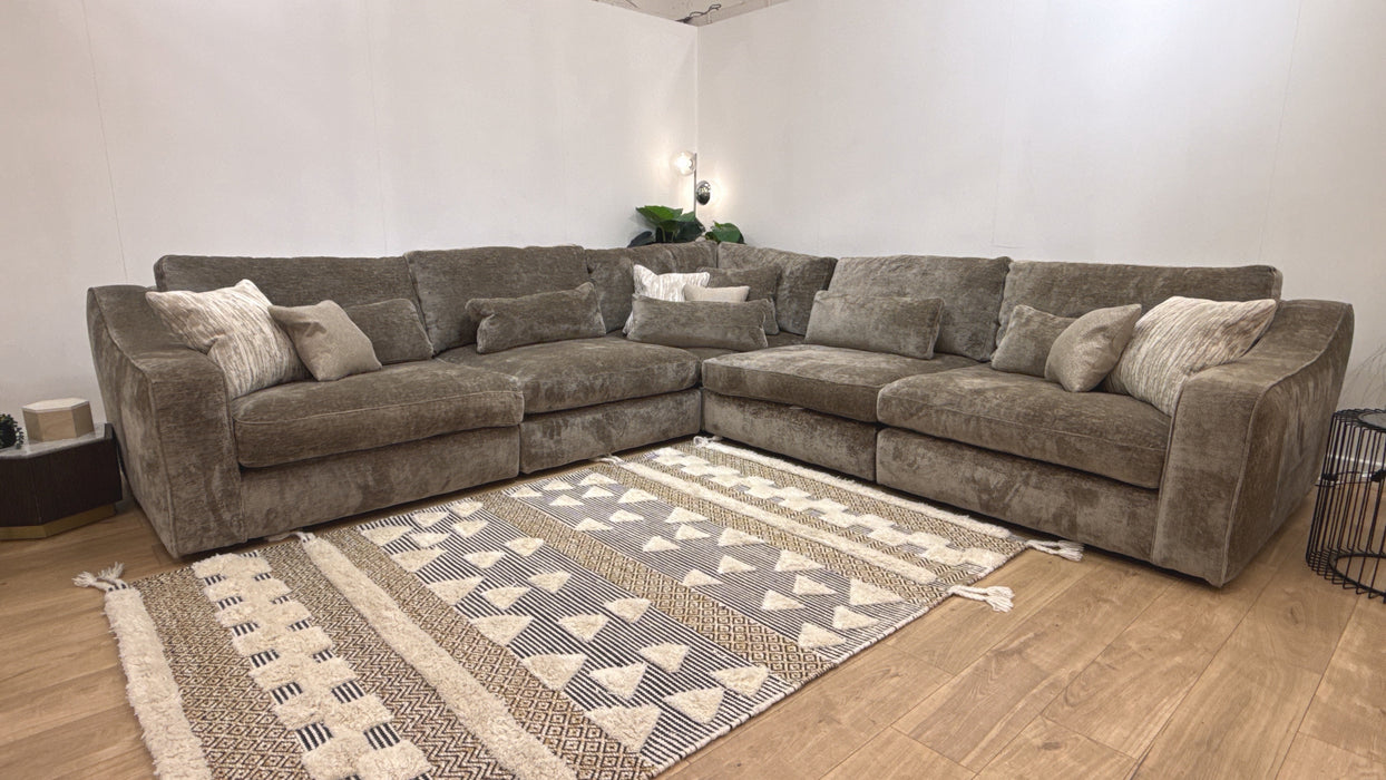 Sofology Bellagio Fabric 3 Corner 3 Reversible Feather Flex Seats in Chunky Luxe Chenille Fennel Mix