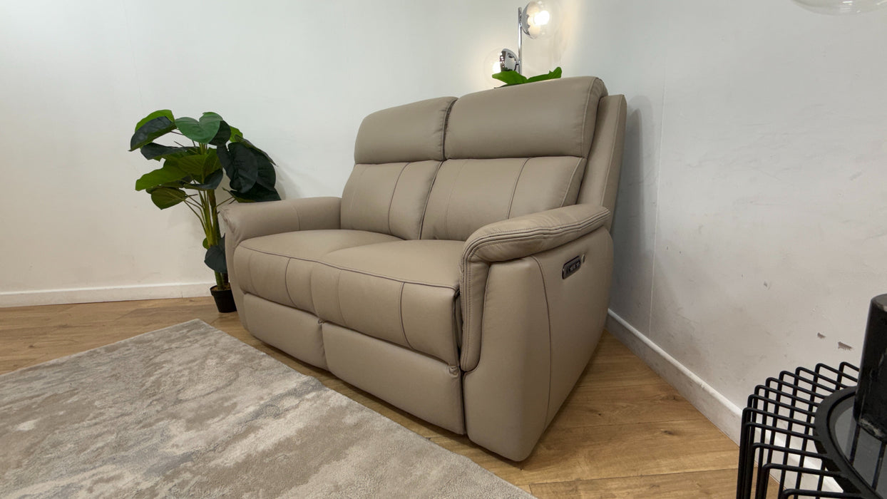 Sofology Bradie Leather 2 Seater Power Recliner/Headrest Heated Seats in Trusty Embossed Stone