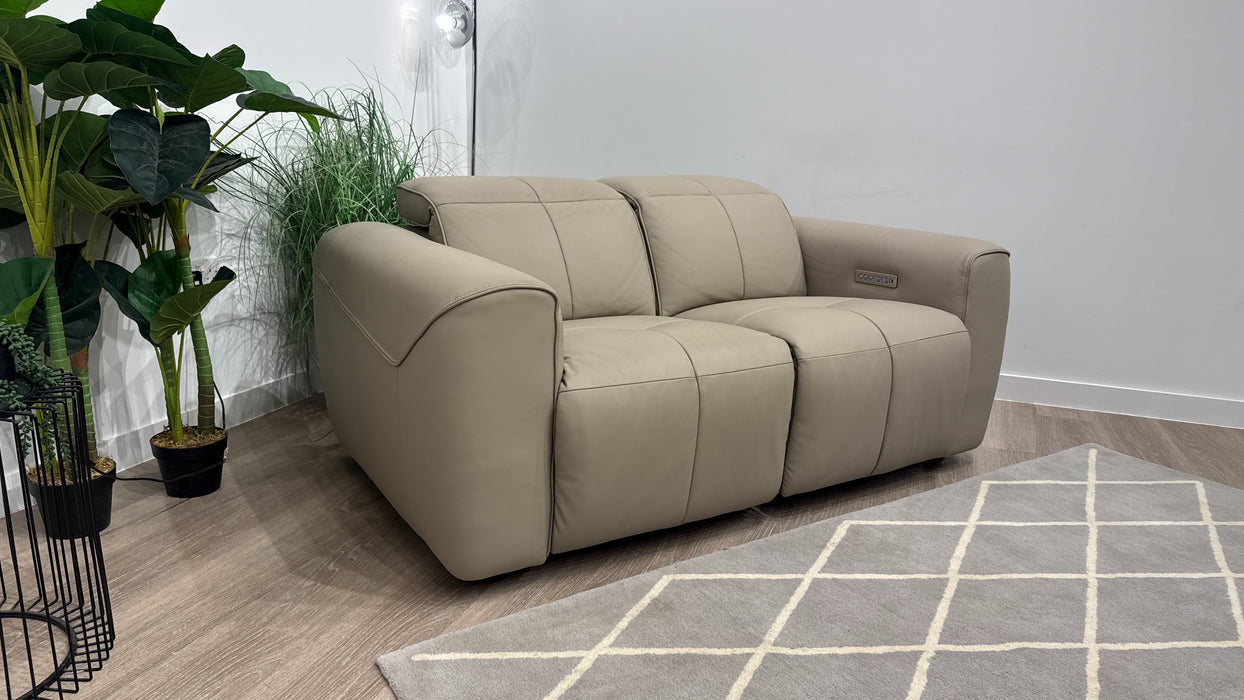 Sofology Riviera Leather 2 Seater Power Recliner/Headrest in Trusty Super Matt Putty