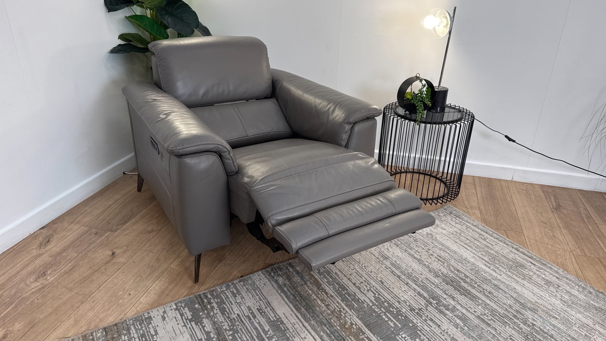 Sofology Illinois Leather Chair Power Recliner/Headrest Heated Seat in Trusty Soft Sheen Fossil Grey