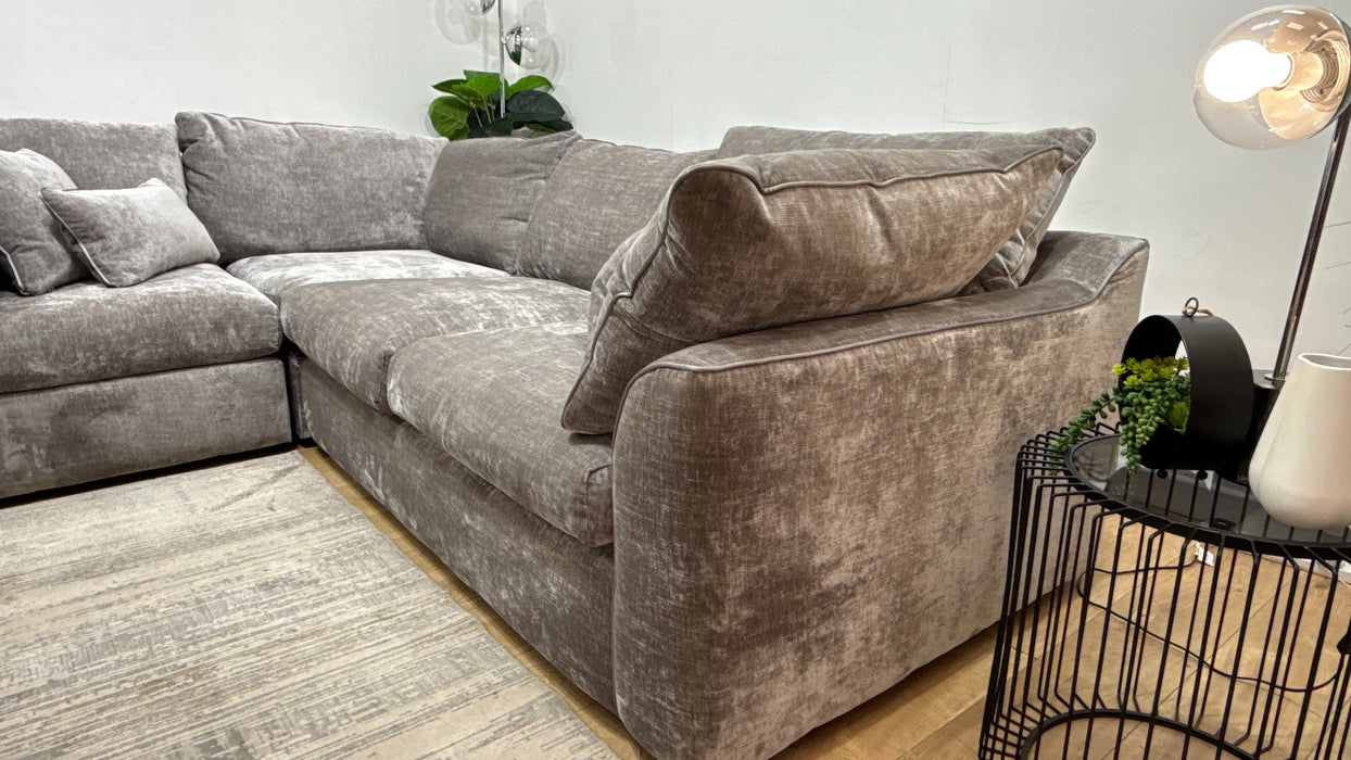 Sofology Georgio Fabric 1 Corner 3 Feather Flex Seats in Luxe Chenille Pewter Mix