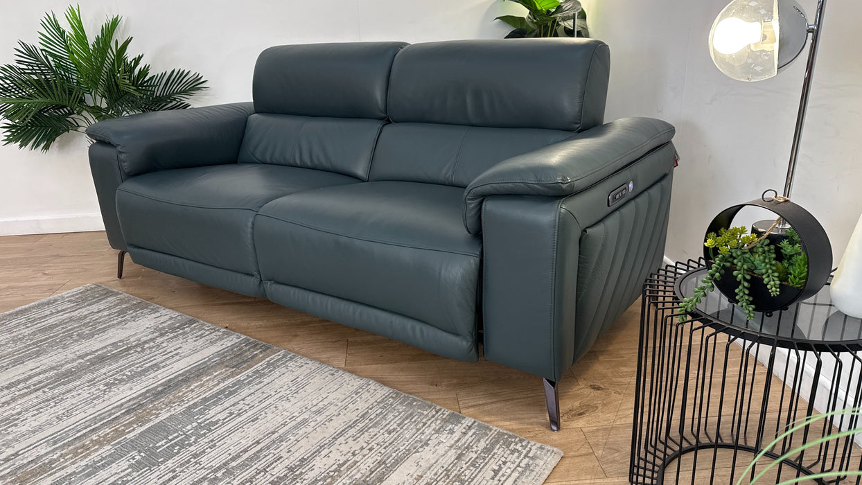 Sofology The Fratelli Leather 2.5 Seater Power Recliner/Headrest in Trusty Embossed Peacock
