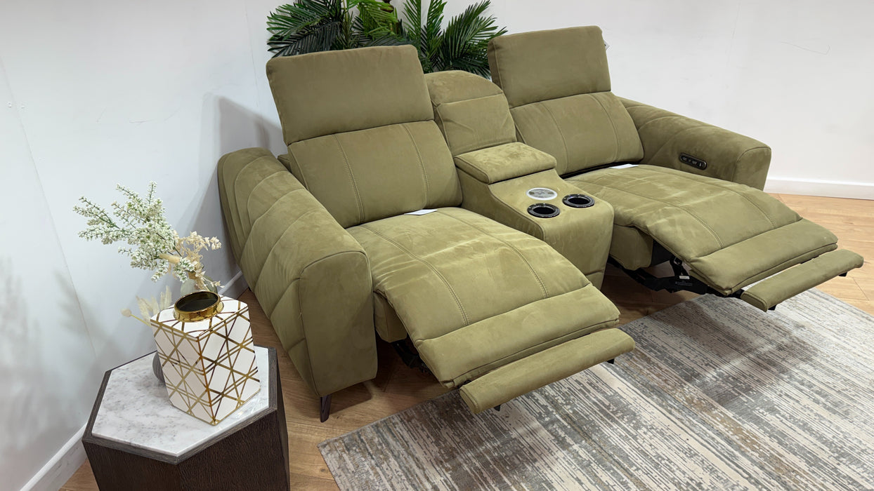 Sofology Allure Fabric 2 Seater Smart Console Power Recliner/Headrest in Lifestyle Nubuck Feel Moss