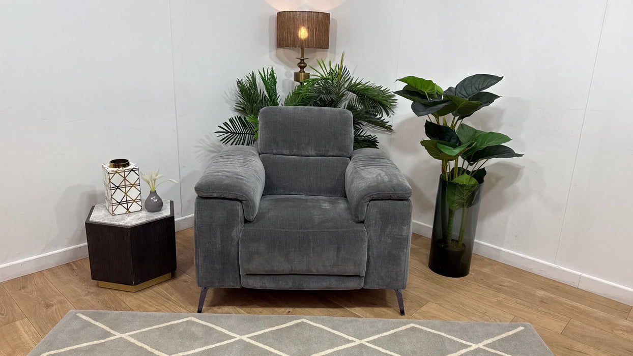Sofology Fratelli Fabric Chair Power Recliner/Headrest in Relaxed Chenille Charcoal