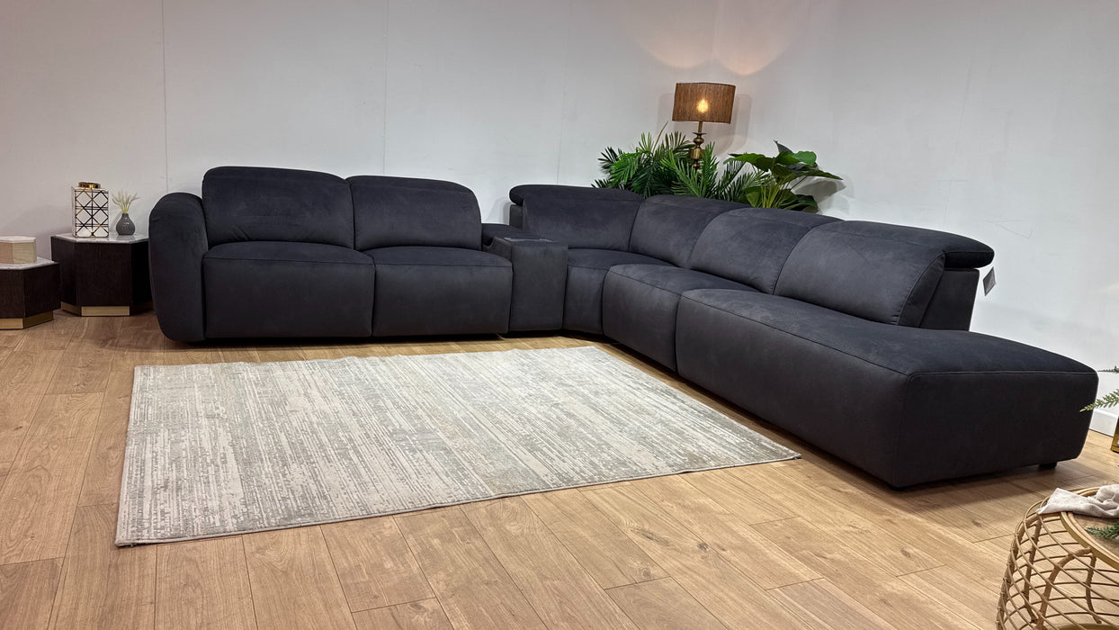 Sofology Fabric 3 Corner Console 1.5 Chaise Power Recliner/Headrest in Lifestyle Flecked Anthracite