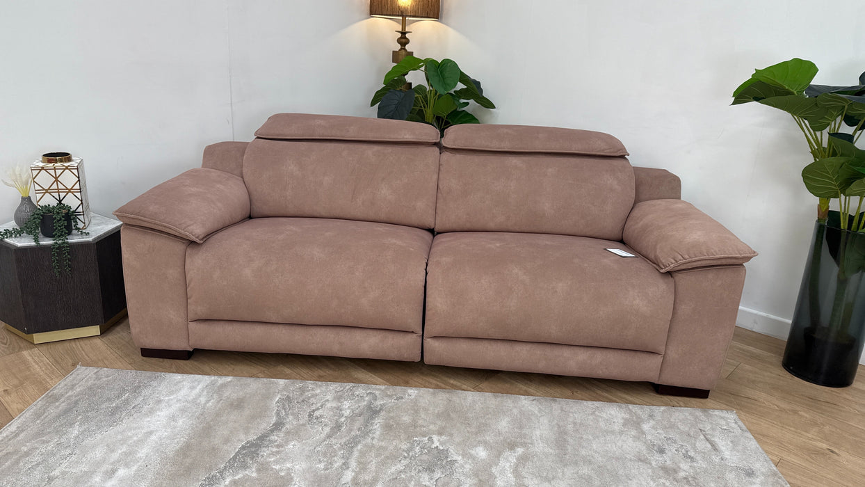 Sofology Benz Fabric 3 Seater Power Recliner/Headrest Heated Seat in Lifestyle Flecked Sand