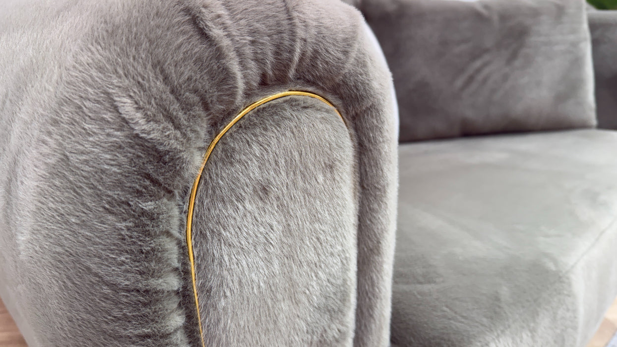 Sofology Chamonix Loveseat in Sample Soft Short Pile Faux Fur Sage Mix