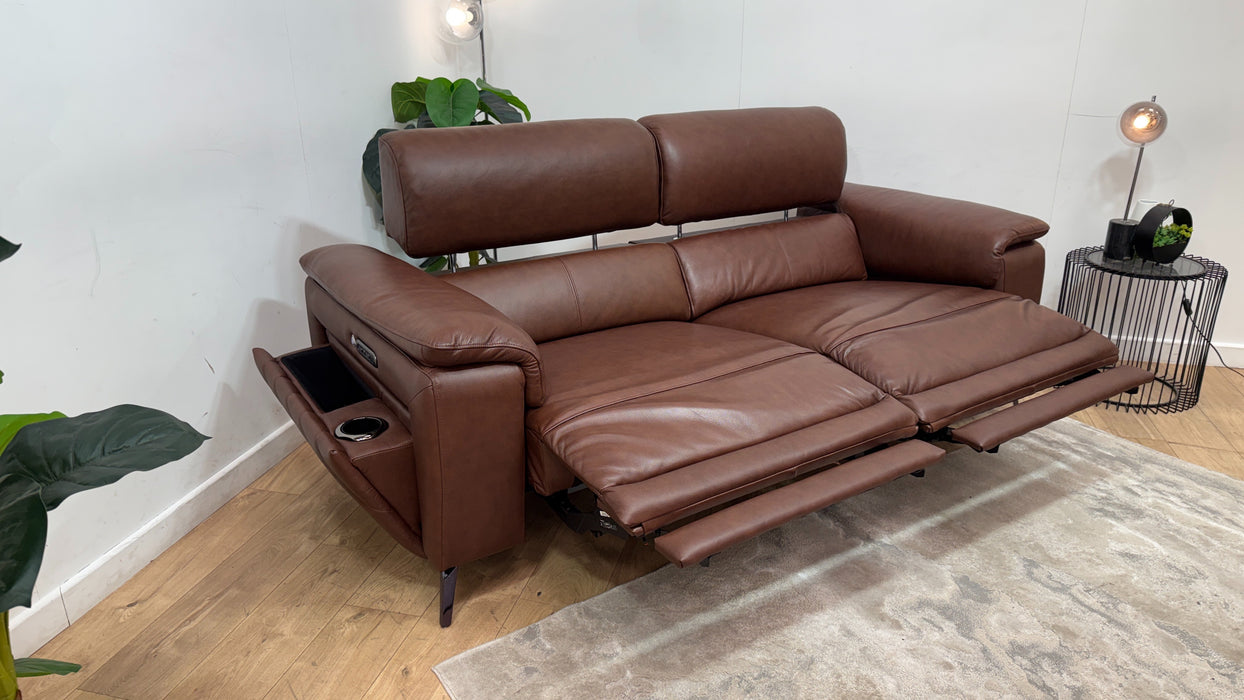 Sofology Fratelli Leather 2.5 Seater Power Recliner/Headrest in Trusty Embossed Chestnut