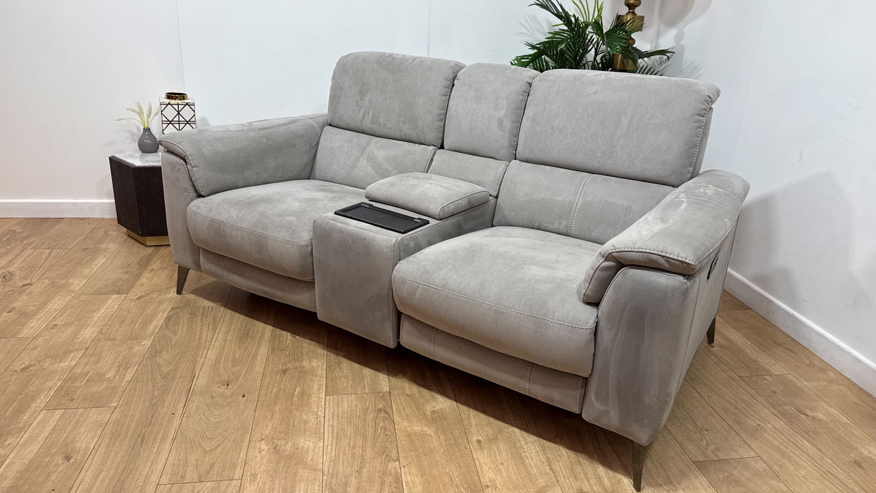 Sofology Illinois Fabric 2 Seater Console Power Recliner/Headrest in Lifestyle Textured Grey