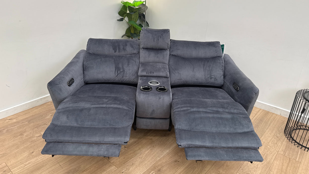 Sofology Renato Fabric 2 Seater Console Power Recliner Speakers in Heritage Velvet Granite
