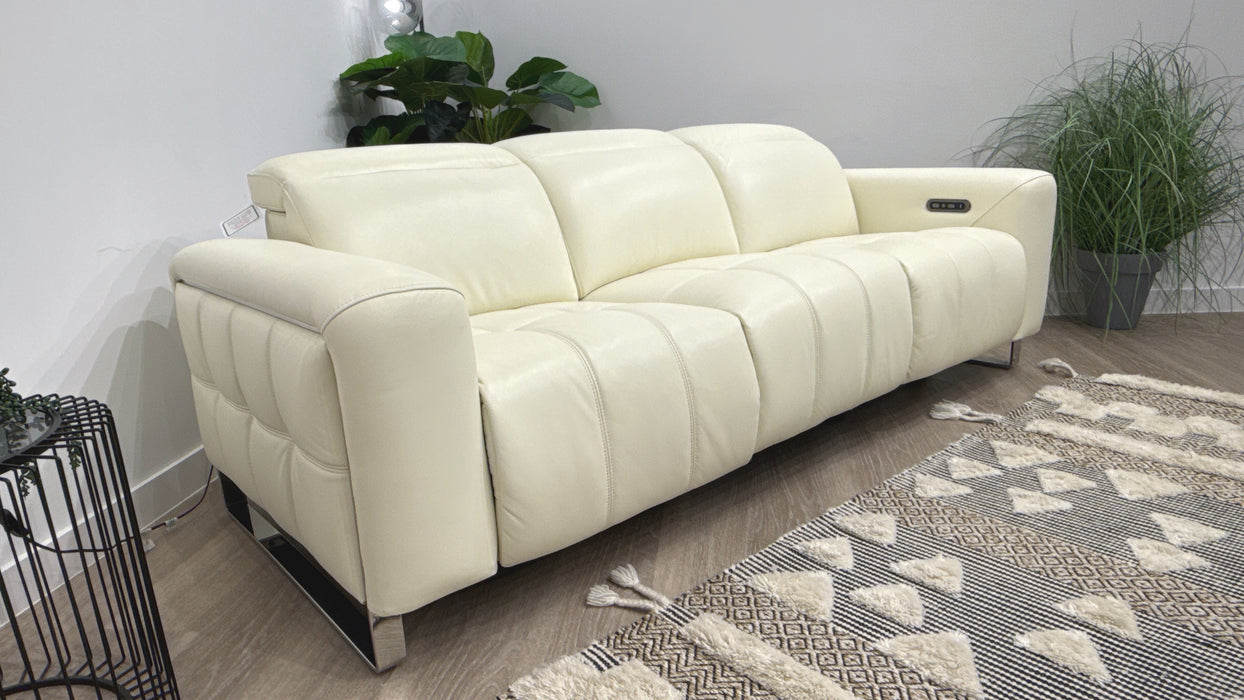 Sofology Marvella Leather 3 Seater Power Recliner/Headrest in Trusty Sheen White