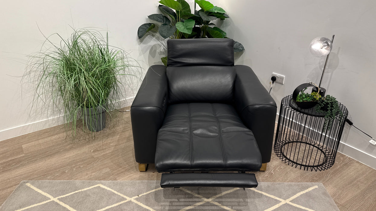 Sofology Marvella Leather Chair Power Recliner Heated Seat in Trusty Sheen Jet Black