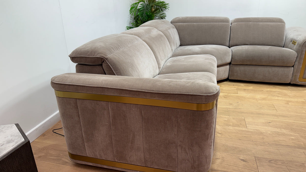 Sofology Plaza Fabric 3 Corner 1.5 Power Recliner/Headrest Heated Seats in Relaxed Chenille Nutmeg