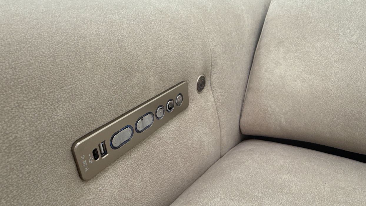 Sofology Kingsbridge Fabric 2 Seater Power Recliner/Headrest Heated Seats in Lifestyle Flecked Ivory