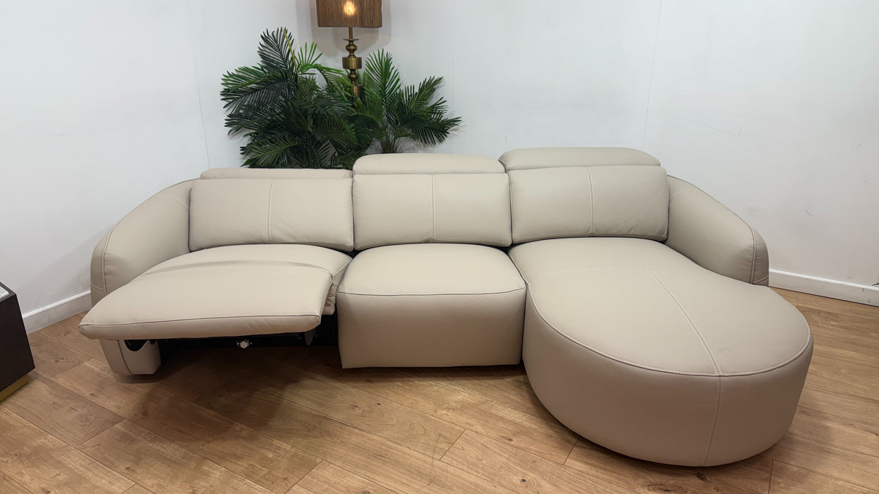 Sofology Serene Leather 3 Seater Chaise Power Recliner in Trusty Matt Stone