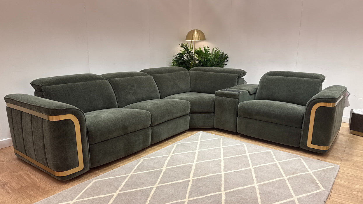 Sofology Plaza Fabric 3 Corner Smart Console 1.5 Power Recliner/Headrest in Relaxed Chenille Pine