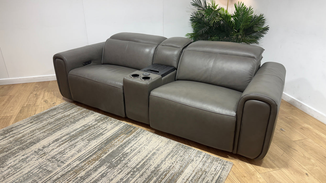 Sofology Premiere Leather 2.5 Seater Smart Console Power Recliner/Headrest in Trusty Embossed Grey