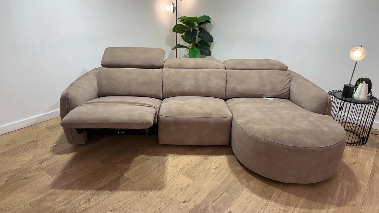 Sofology Serene Fabric 3 Seater Chaise Power Recliner/Headrest in Lifestyle Mottled Latte