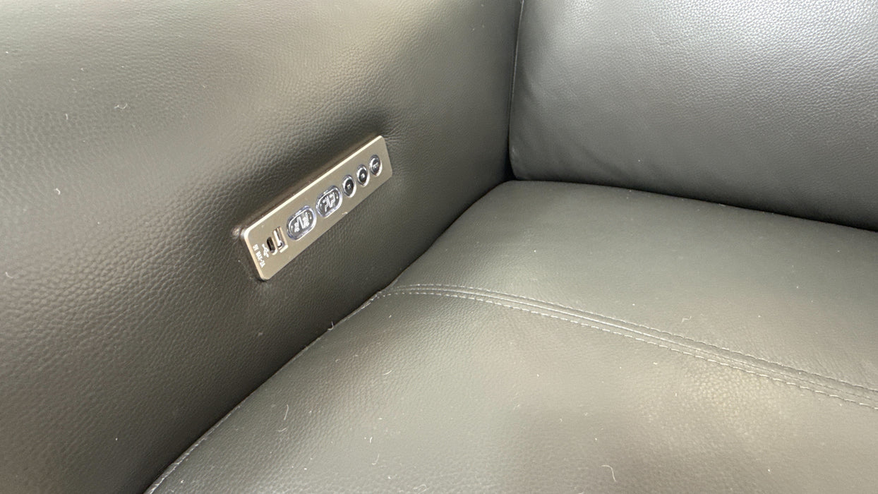 Sofology Plaza Leather Loveseat Power Recliner/Headrest in Trusty Embossed Charcoal