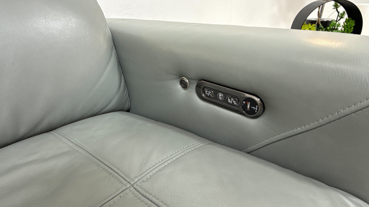 Sofology Marvella Leather 3 Seater Power Recliner/Headrest Heated Seat in Trusty Sheen Granite Teal