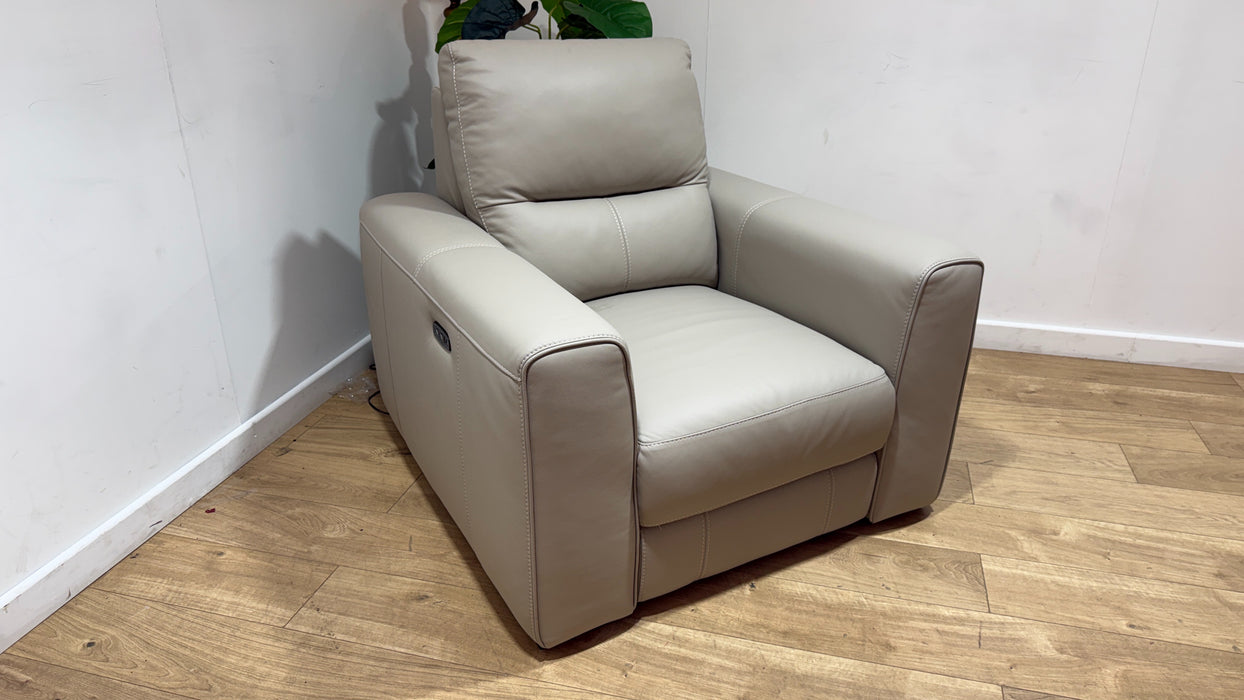 Sofology Sample Leather Chair Power Recliner in Trusty Matt Stone