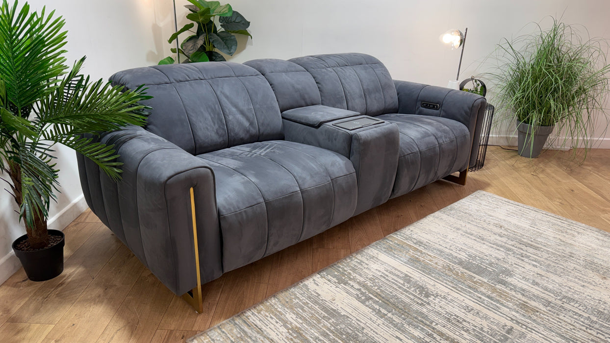 Sofology The Paramount Fabric 2.5 Seater Console Power Recliner/Headrest Speakers in Lifestyle Nubuck Feel Charcoal