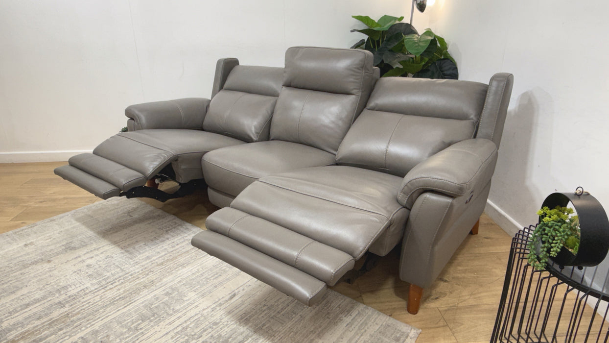 Sofology Lucca Leather 3 Seater Power Recliner in Trusty Soft Sheen Fossil Grey