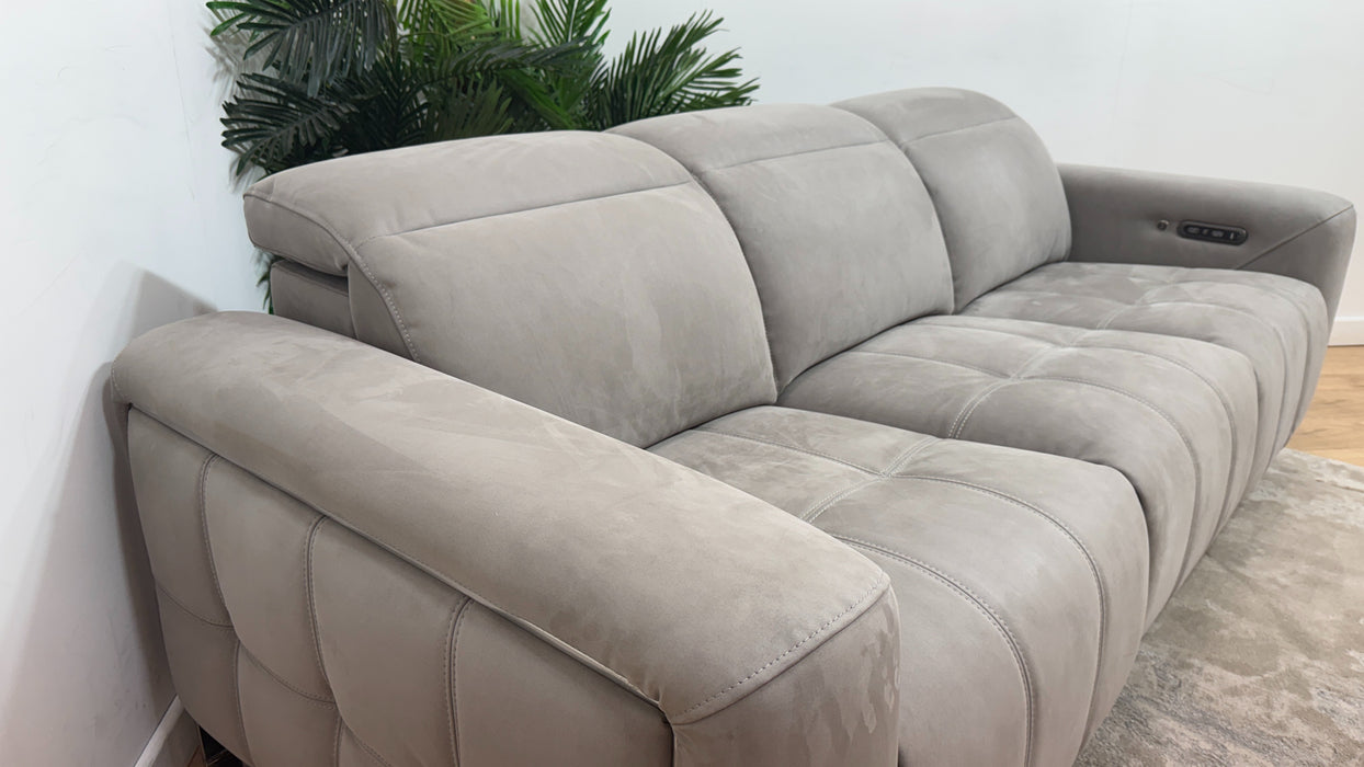 Sofology Marvella Fabric 3 Seater Power Recliner/Headrest Heated Seats in Lifestyle Nubuck Feel Light Grey