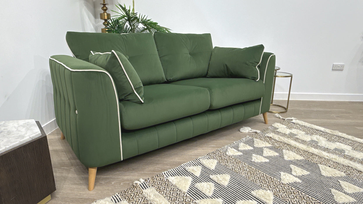 Sofology Remy Fabric 2 Seater in Super Matt Velvet Moss Mix With Cream Contrast Piping