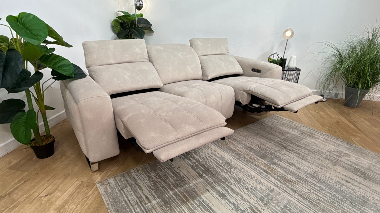 Sofology Marvella Fabric 3 Seater Power Recliner/Headrest in Lifestyle Flecked Ivory