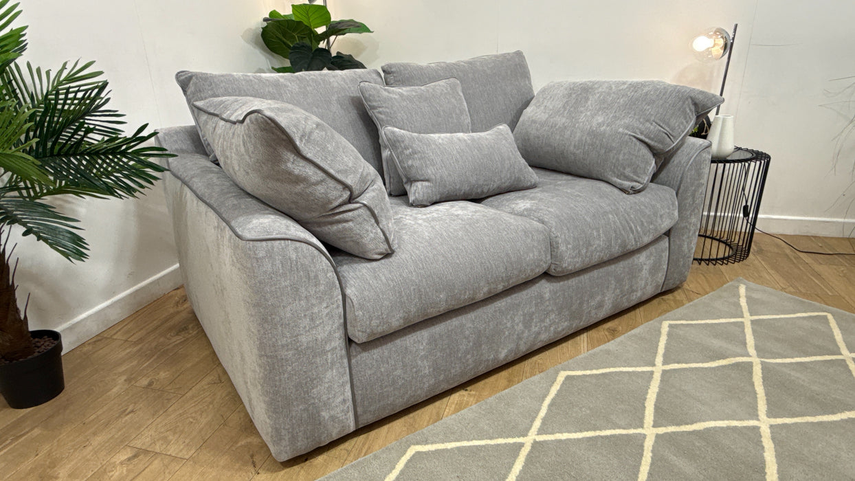 Sofology Georgio Fabric 2 Seater Feather Flex Seats in Lifestyle Plush Chenille Silver Mix