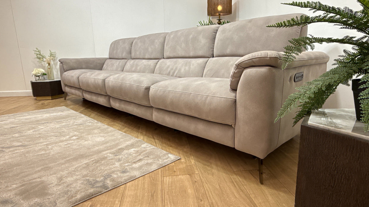 Sofology Illinois Fabric 4 Seater Split Power Recliner/Headrest Heated Seats in Lifestyle Mottled Marble