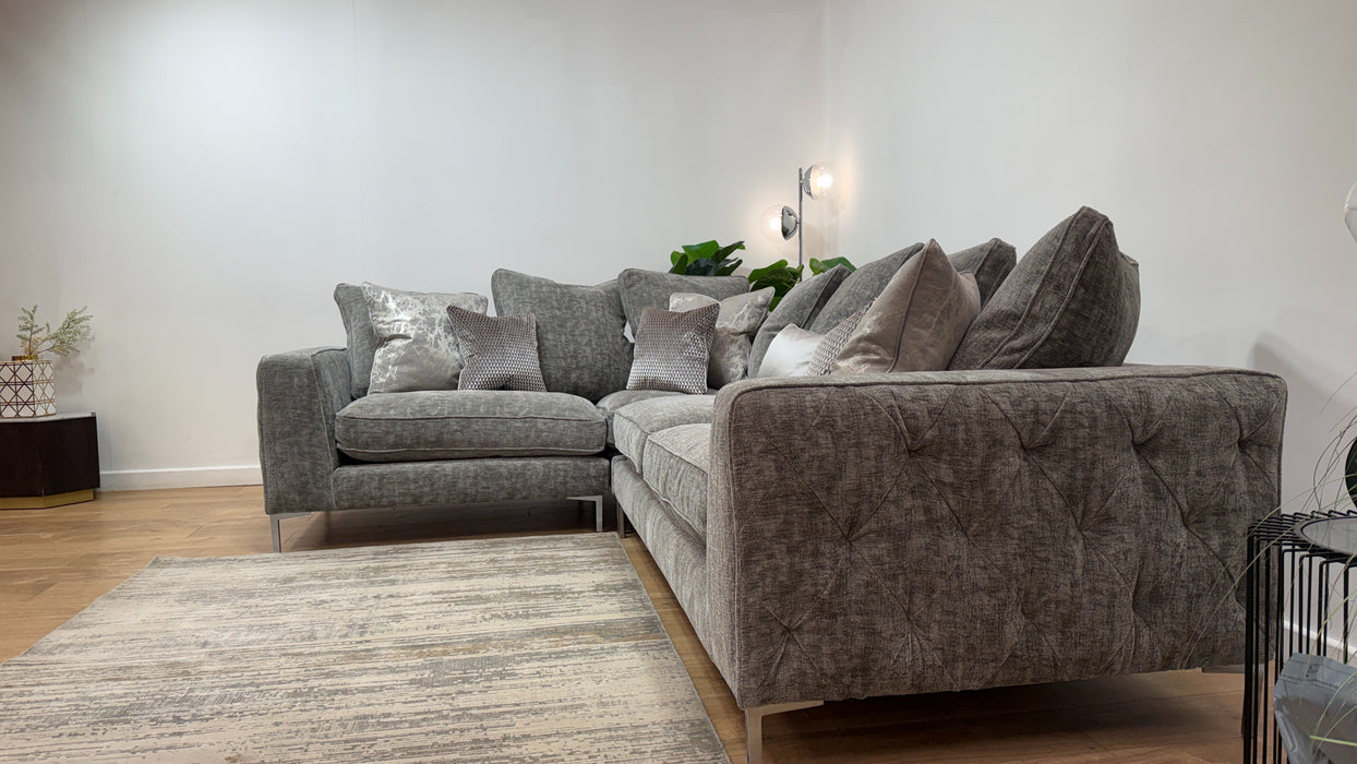 Sofology Rococo Fabric 1.5 Corner 3 Pillow Back in Verbier Grey Mix