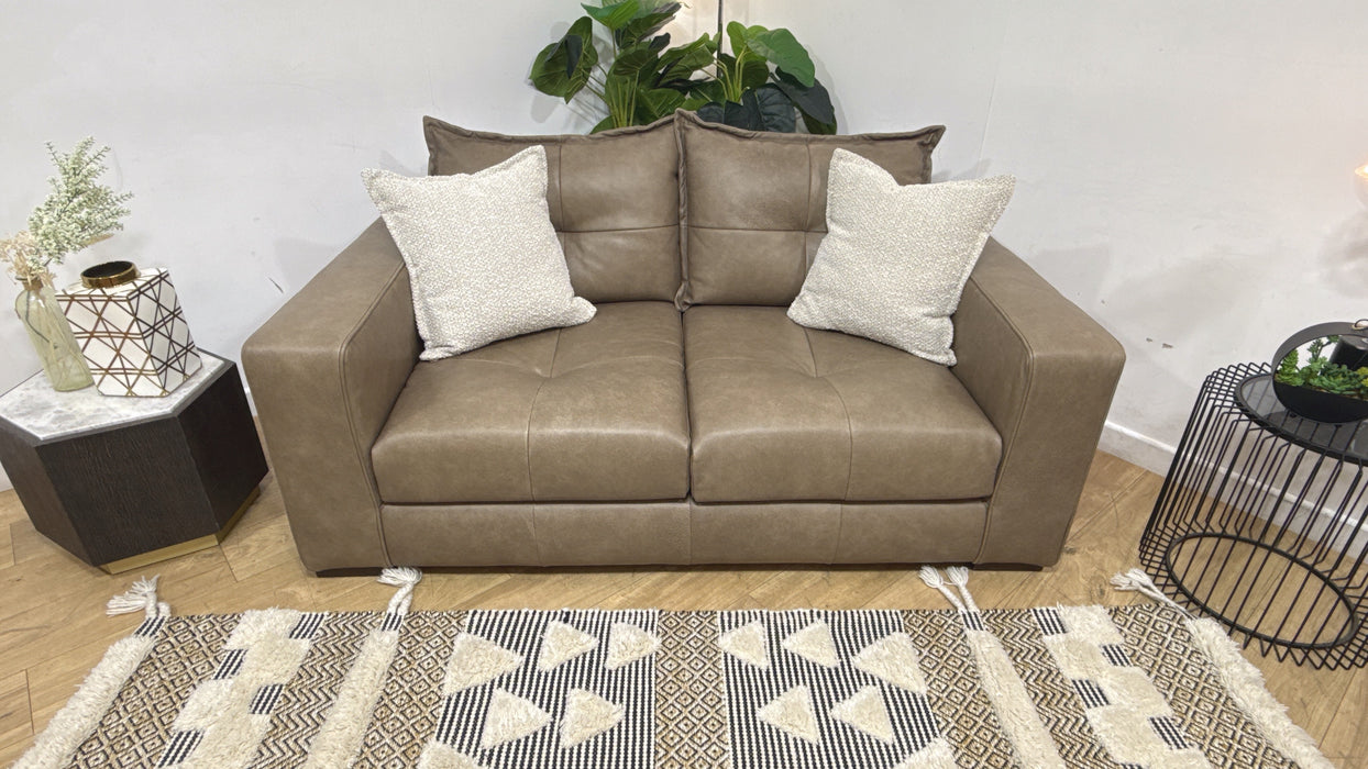 Sofology Artisan Leather 3 Seater in Relaxed Natural Grain Taupe/Natural Mix