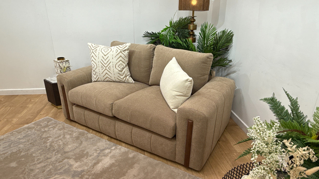 Sofology Soho Fabric 2 Seater Dark Wood Trim in Micro Boucle Mink/Natural Mix