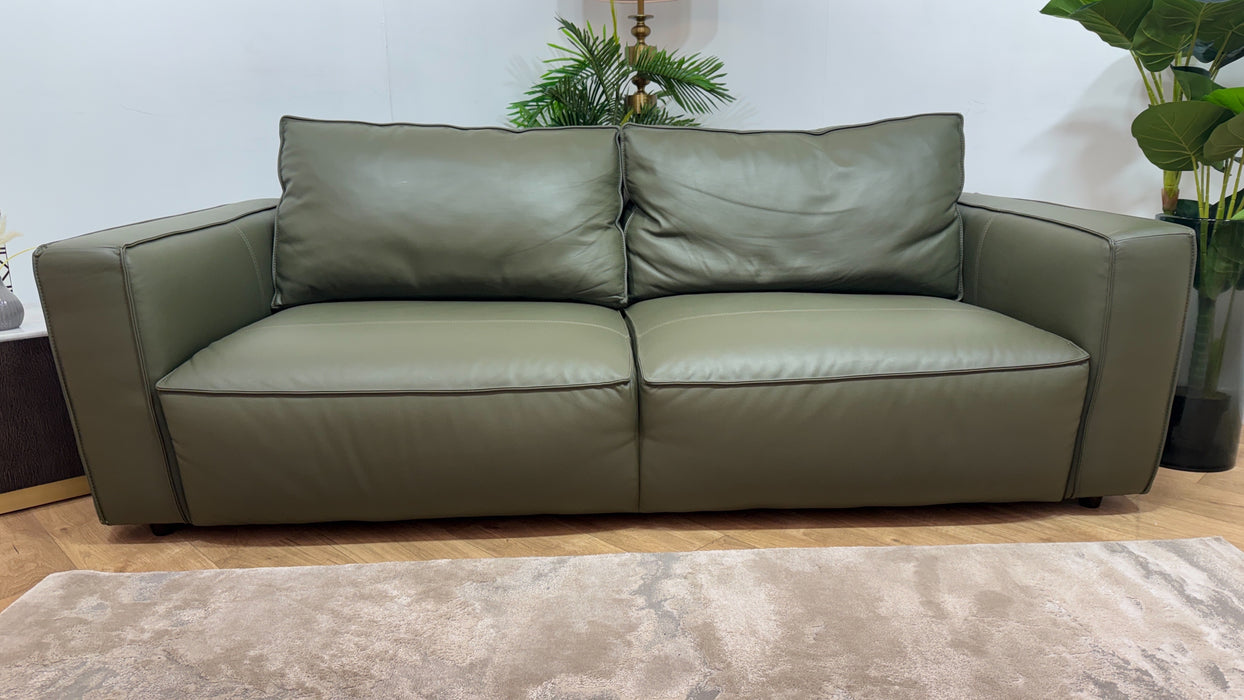 Sofology Palazzo Leather 3 Seater without Trim in Trusty Matt Olive