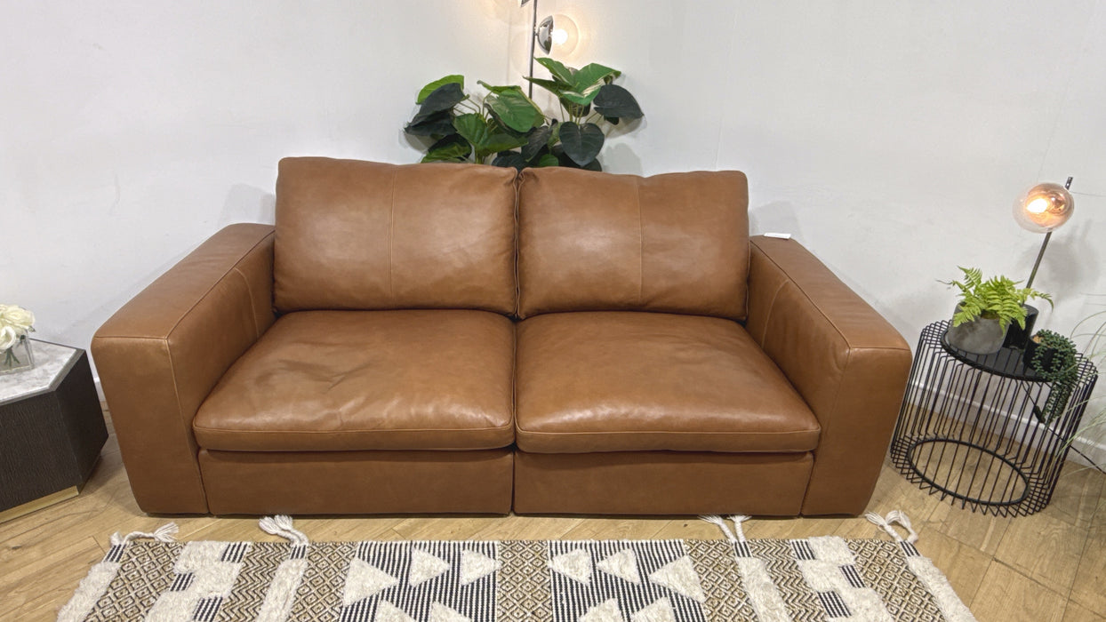 Sofology Retreat Leather 3 Seater in Relaxed Soft Tan Mix