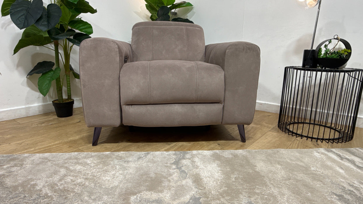 Sofology Allure Fabric Chair Power Recliner/Headrest Heated Seat Speakers in Lifestyle Flecked Nutmeg