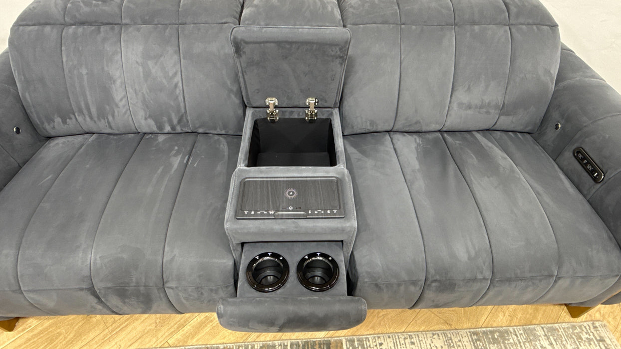 Sofology Paramount Fabric 2.5 Seater Console Power Recliner/Headrest Heated Seats Speakers in Nubuck Feel Charcoal