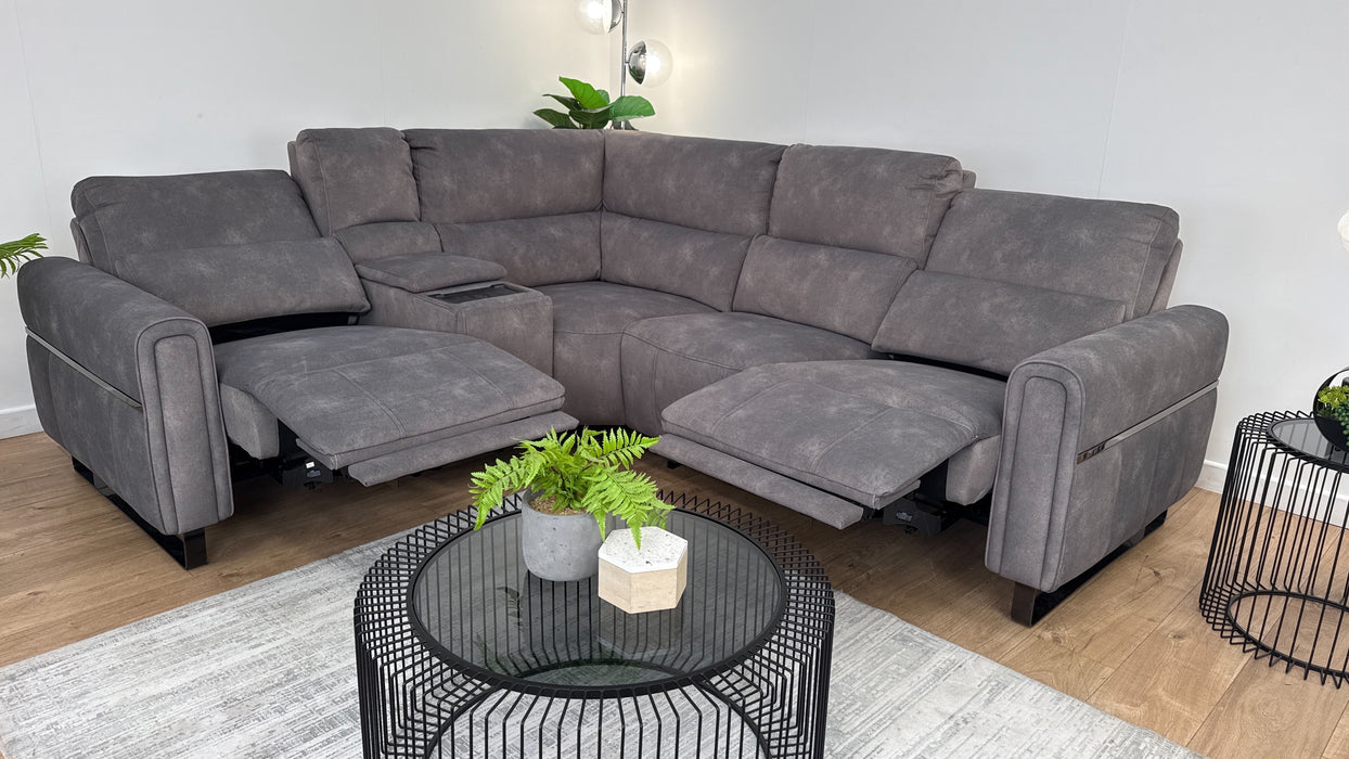 Sofology The Ravello Fabric 1 Corner 2 Console Power Recliner/Headrest in Lifestyle Flecked Mocha