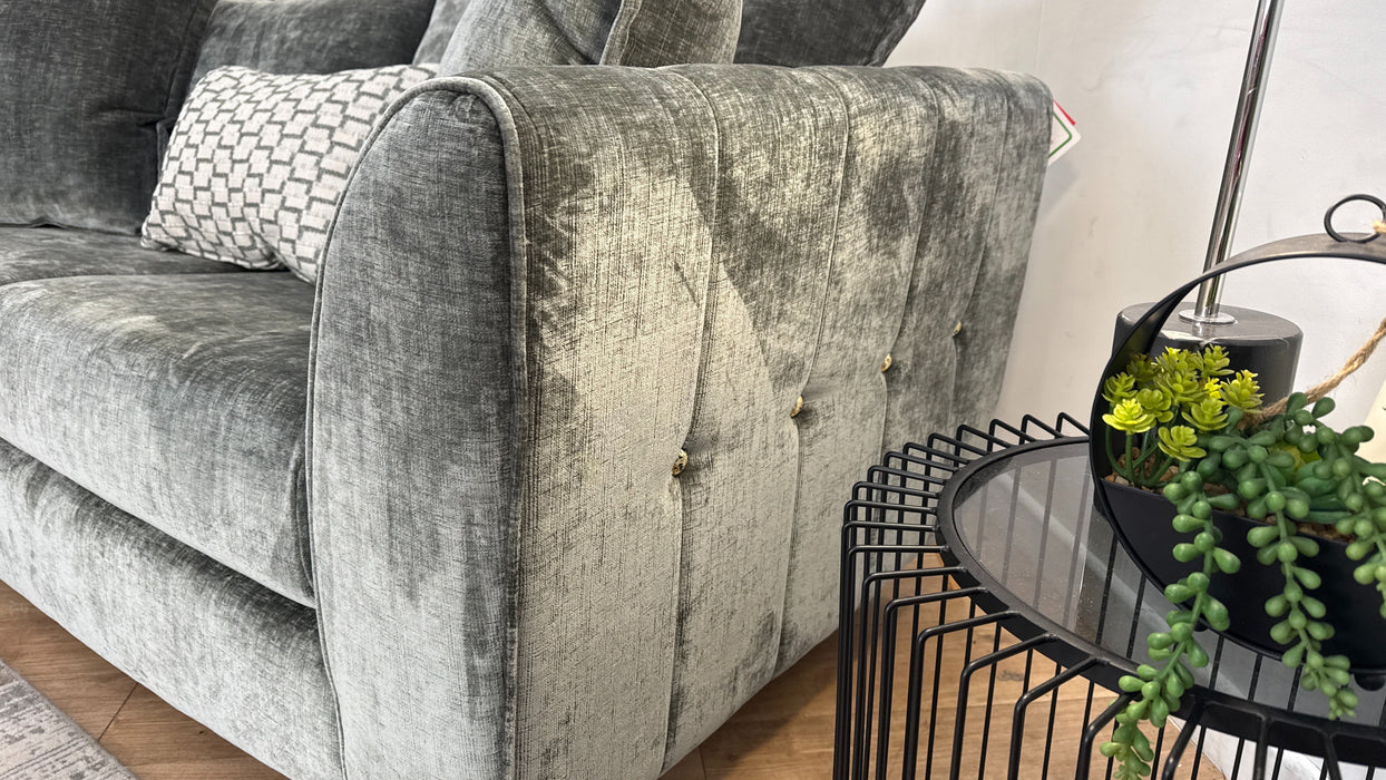 Sofology Luella Fabric 3 Seater Gold Buttons in Luxe Chenille Alpine Green Mix