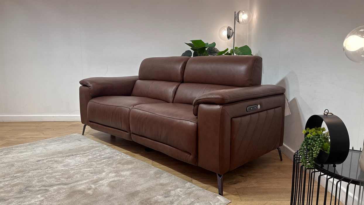 Sofology Fratelli Leather 2.5 Seater Power Recliner/Headrest in Trusty Embossed Chestnut