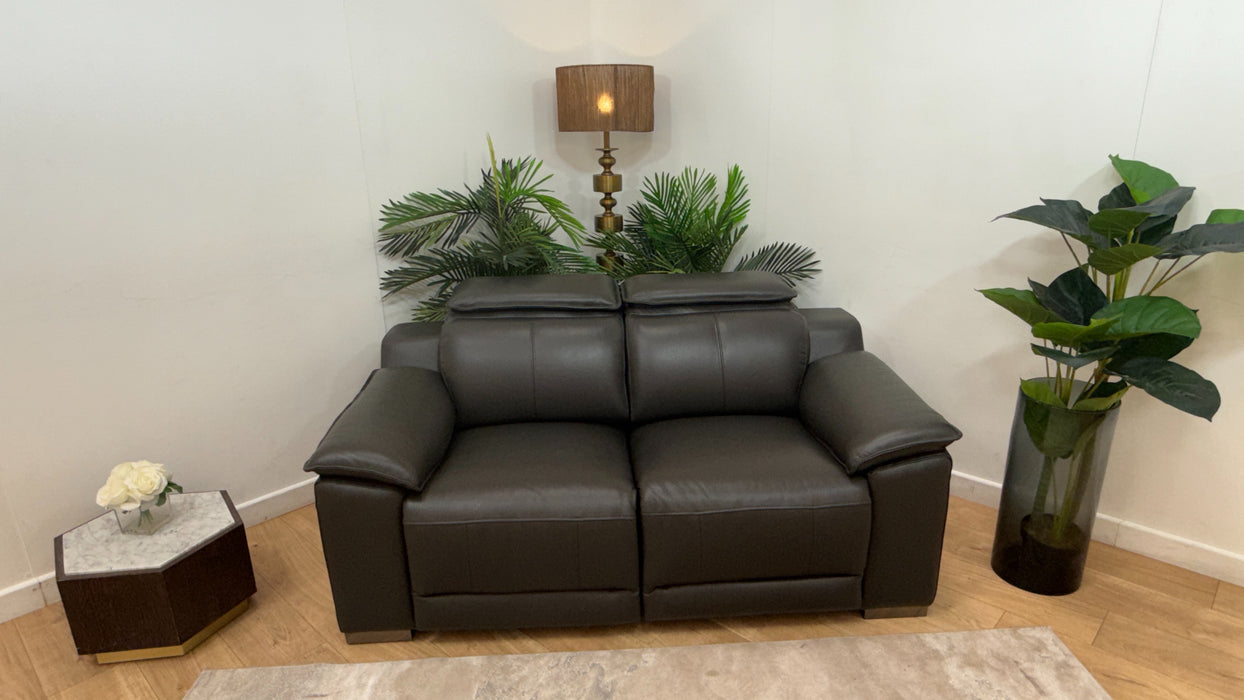 Sofology Benz Leather 2 Seater Power Recliner/Headrest in Trusty Sheen Charcoal