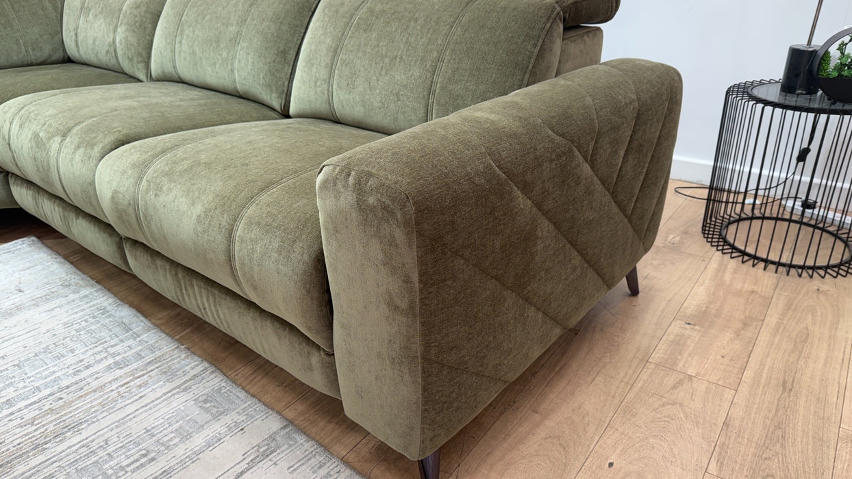 Sofology Allure Fabric 1.5 Corner 3 Power Recliner/Headrest Heated Seats Lumbar in Relaxed Chenille Olive Green