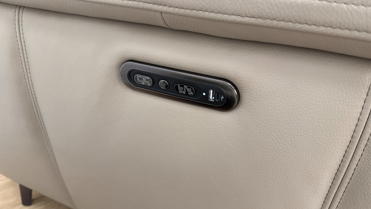 Sofology Bailey Leather Chair Power Recliner/Headrest in Trusty Embossed Stone