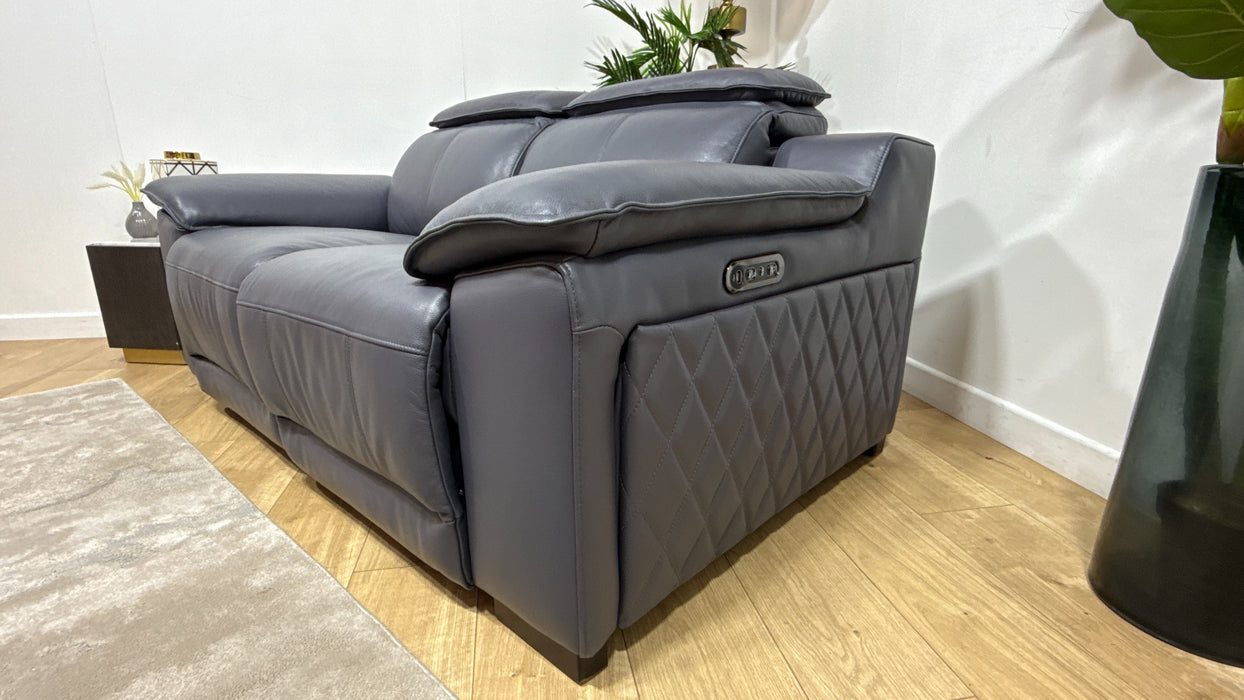 Sofology Benz Leather 2 Seater Power Recliner/Headrest in Trusty Sheen Lavender Grey