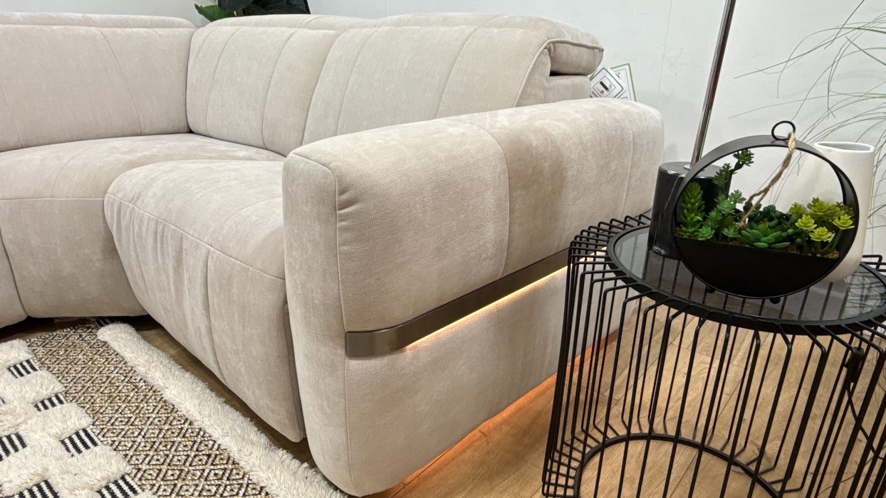 Sofology Lumiere 3 Corner 1.5 Power Recliner/Headrest Heated Seats in Relaxed Chenille Cotton